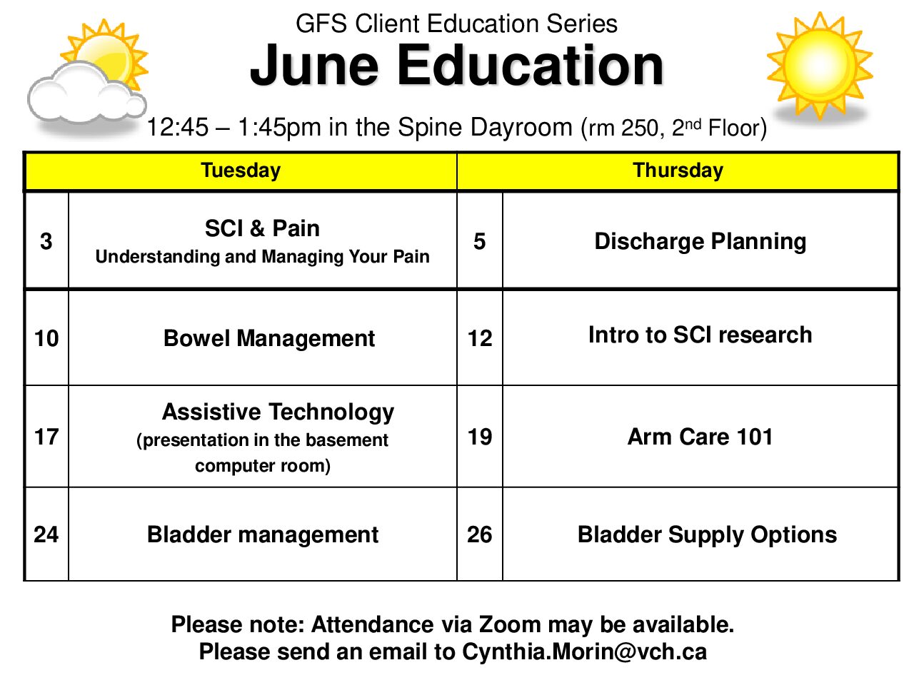 June 2025 GF Strong Rehabilitation Spinal Cord Injury Client Education Calendar June 2024