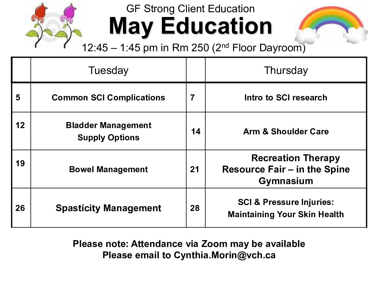 GF Strong Rehabilitation Spinal Cord Injury Client Education Calendar June 2024