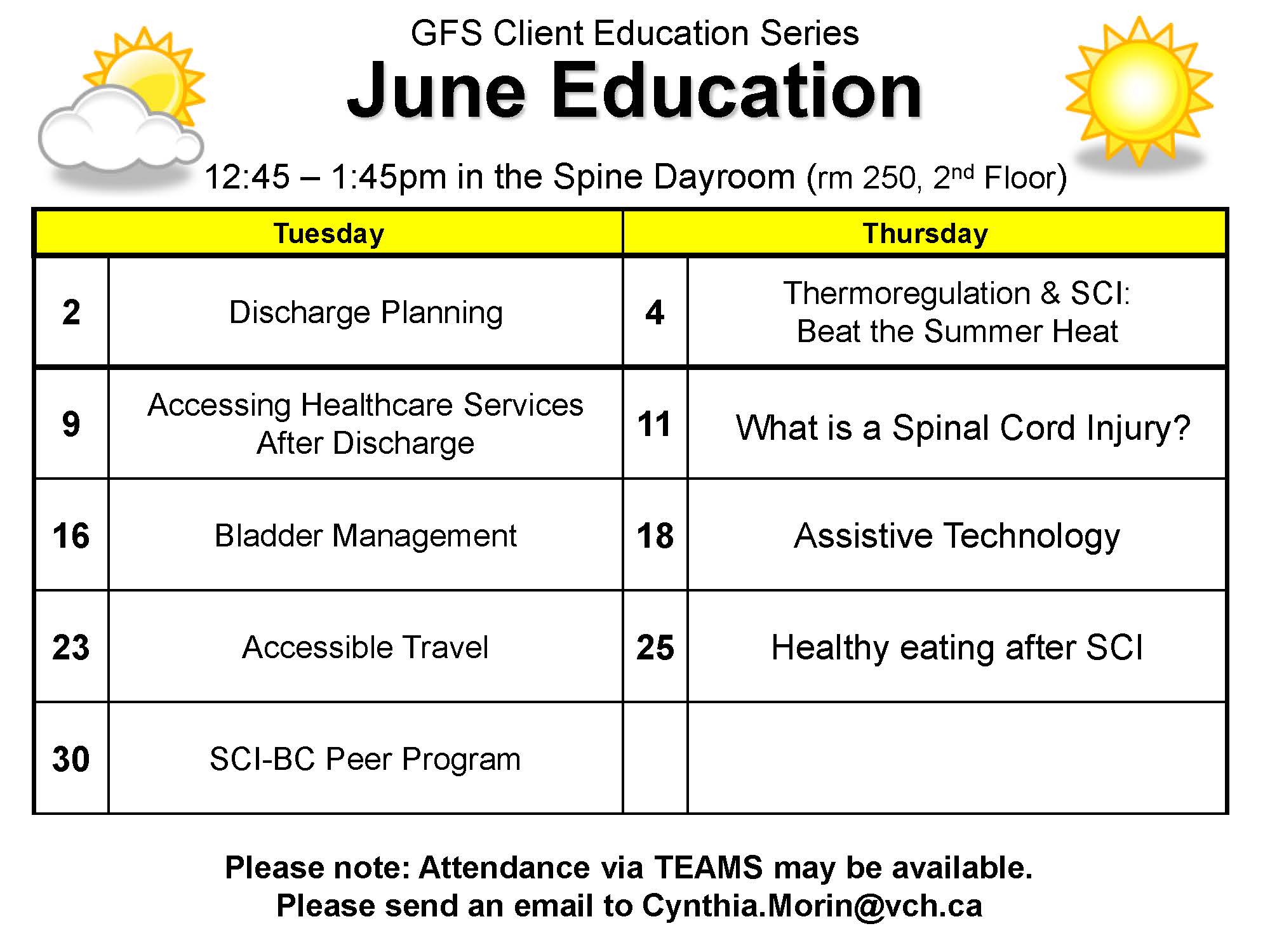 GF Strong Rehabilitation Spinal Cord Injury Client Education Calendar June 2024