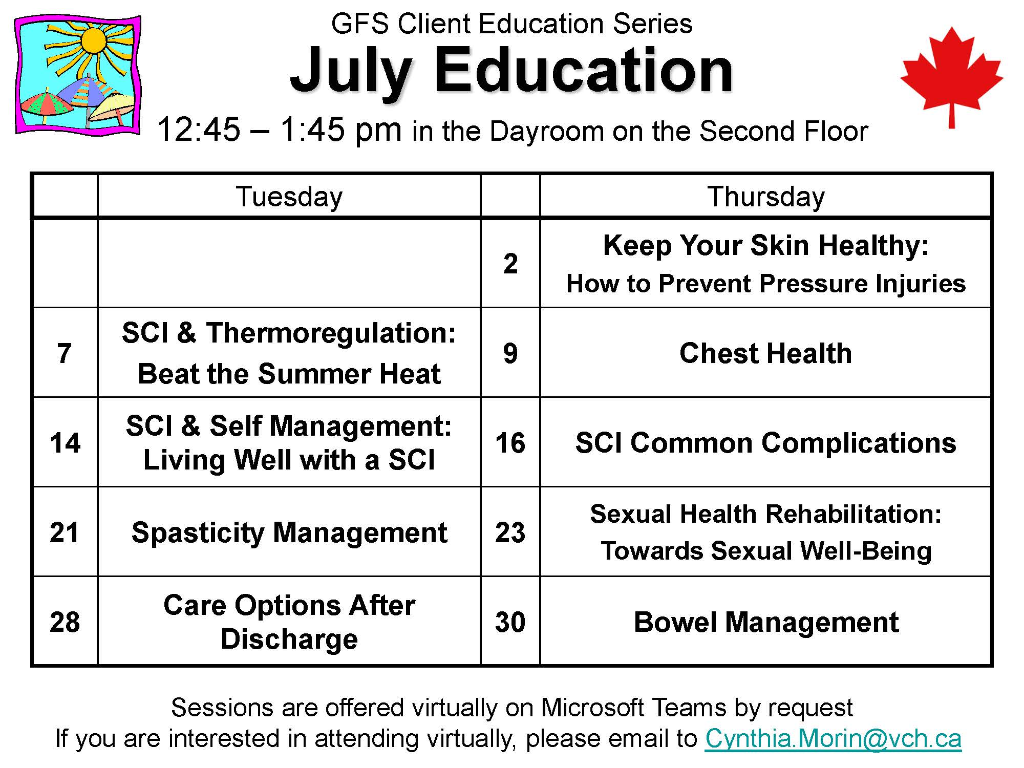 GF Strong Rehabilitation Spinal Cord Injury Client Education Calendar June 2024