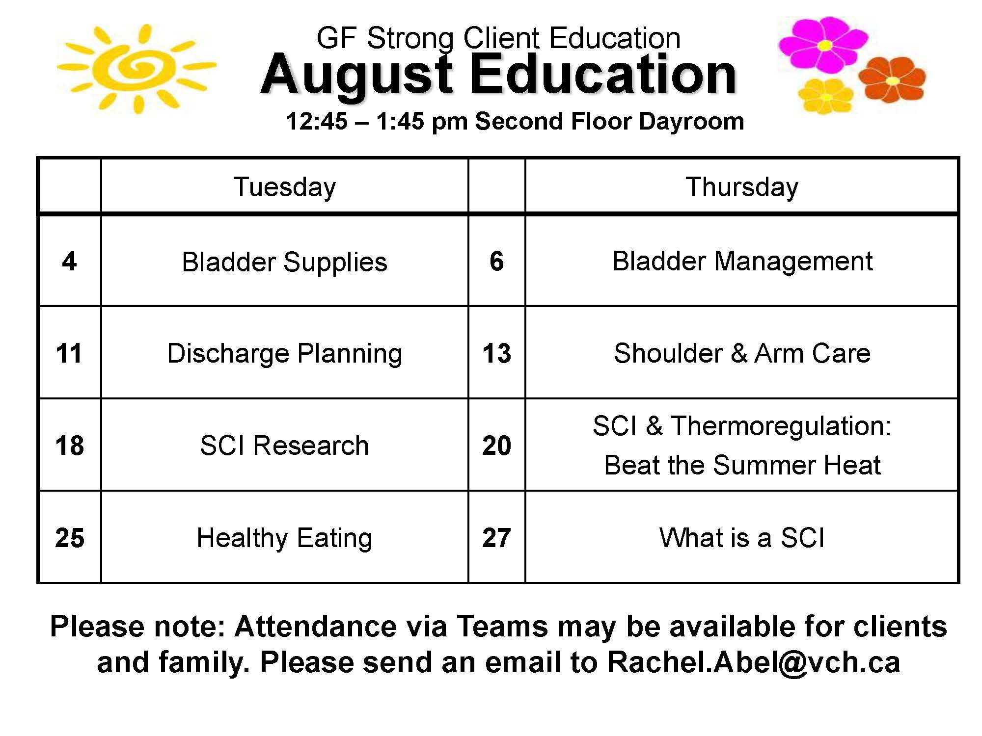 GF Strong Rehabilitation Spinal Cord Injury Client Education Calendar June 2024